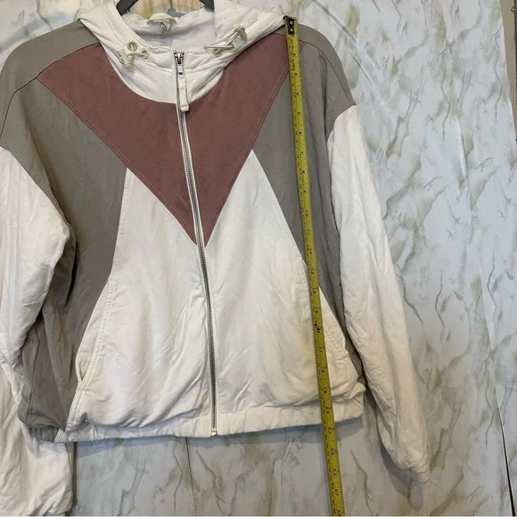 Zyia small zip jacket grey pink white pockets drawstring hooded activewear cozy - Picture 4 of 7